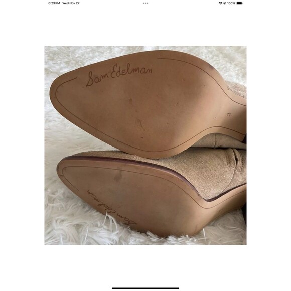 Sam Edelman Wm’s Size 9 Blake Tan Suede Leather Bootie/Boots Chunky Stacked Heel - Picture 9 of 9